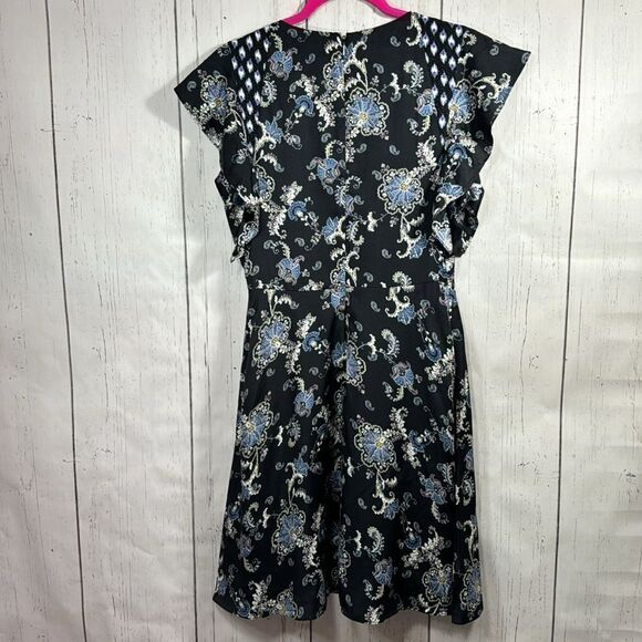 Rebecca Taylor Womens Floral Mixed Print Cap Sleeve Mini Dress Ruffle - Picture 16 of 16